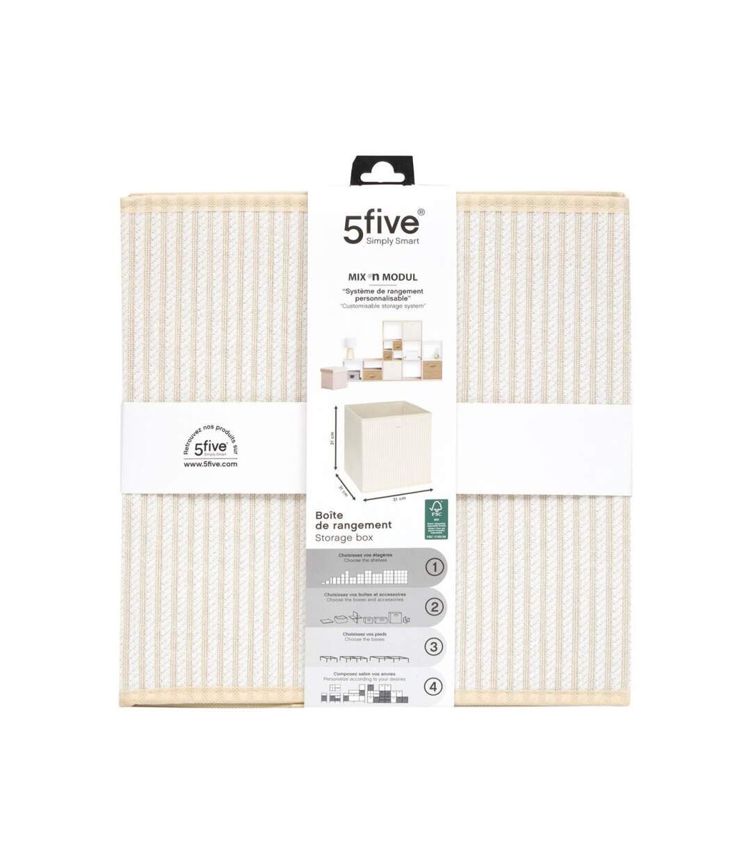 Boîte de Rangement Déco Cotty 31x31cm Crème-3
