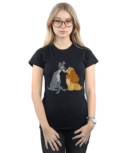 Disney Femme/Ladies - Lady And The Tramp - T-shirt en coton avec baiser en relief (Noir) - UTBI16206