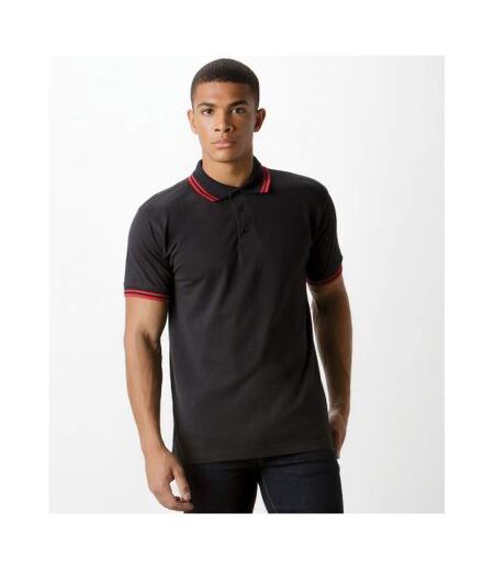 Kustom Kit Mens Tipped Piqué Short Sleeve Polo Shirt (Black/Red) - UTBC613
