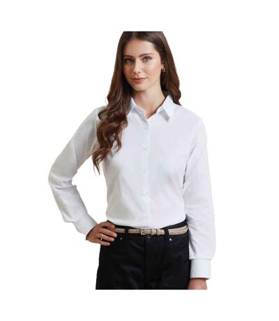 Womens/ladies Signature Pearlised Oxford Long-sleeved Shirt White Premier