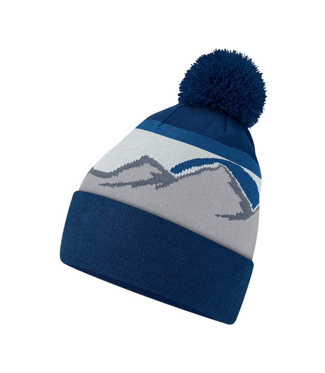 Bonnet Motif/style Pompon Mountain Peaks Adulte Gris Bleu Beechfield-2