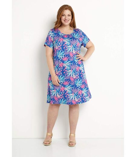 Robe courte droite évasée imprimé feuillage