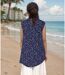 Tunique d'été fleurie sans manches - Blouse légère en bleu marine pour femme, idéale pour les beaux jours-2