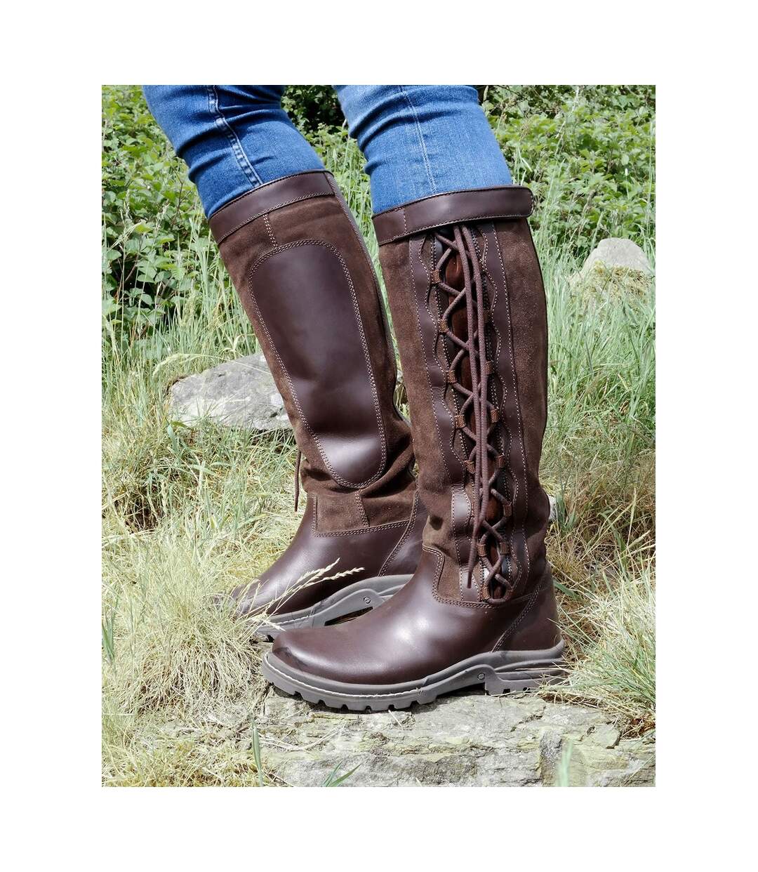 Womens/ladies Leather/suede Winchester Country Boots Brown Brogini-1
