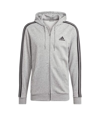 Mens Essentials 3 Stripes Full Zip Hoodie Grey Adidas
