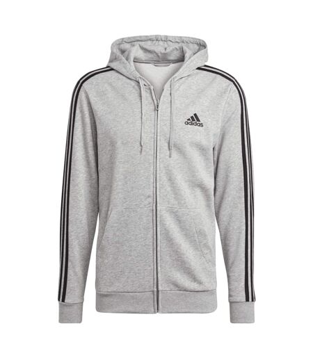 Mens Essentials 3 Stripes Full Zip Hoodie Grey Adidas