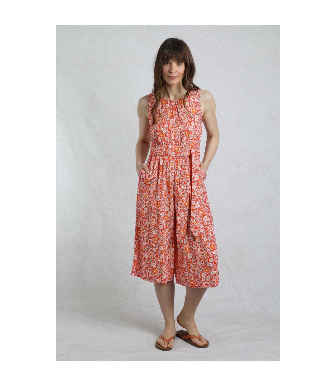 Womens/ladies nalani abstract eco liva jumpsuit tango red Weird Fish-3