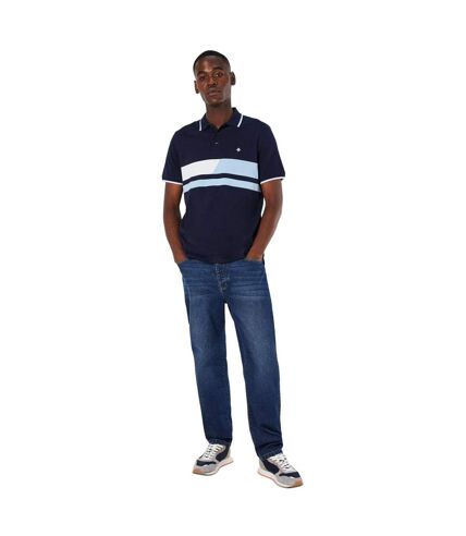 Mens split chest stripe polo shirt navy Maine