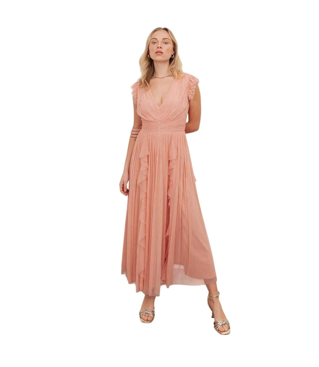 Robe Longue Manches Volantées Motif/style Cascade Femme Corail Anaya With Love-1