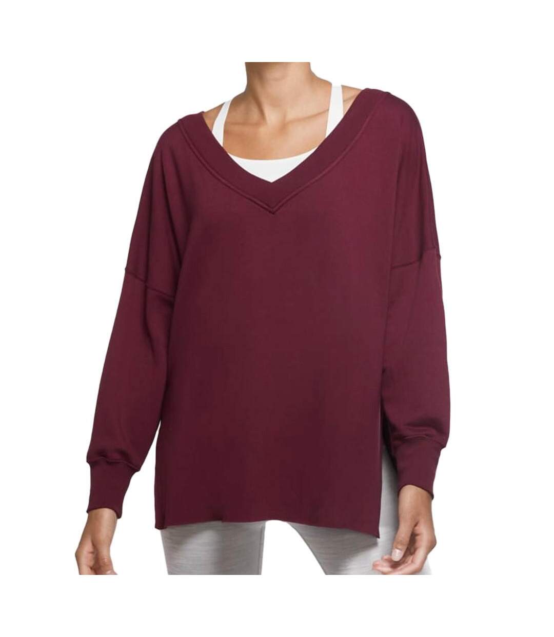 Sweat bordeaux femme nike yoga - l-1