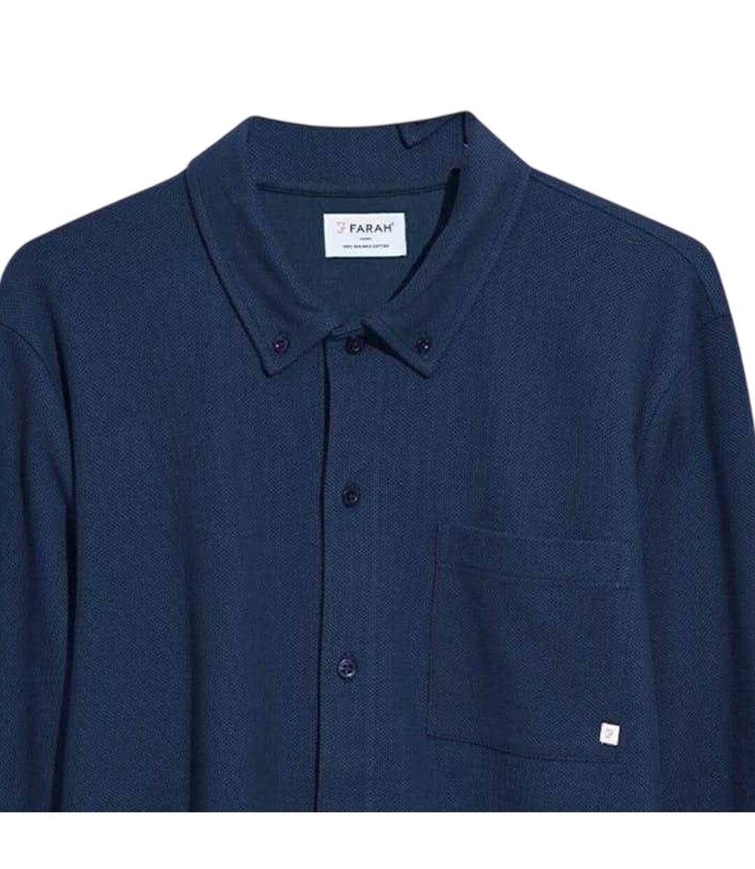 Mens Textured Regular Long-sleeved Shirt True Navy Farah-3