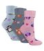 3 Pack Ladies Bed Socks with Grips | Cute Animal Pattern Brushed Non Slip Socks-3