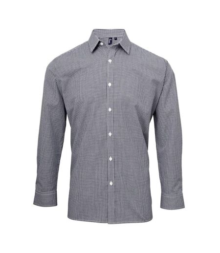 Premier Mens Microcheck Long Sleeve Shirt (Navy/White) - UTRW5526