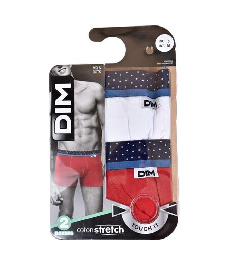 Boxer DIM Homme en coton stretch ultra Confort -Assortiment modèles photos selon arrivages- Pack de 2 Boxers Rouge/Blanc Pois