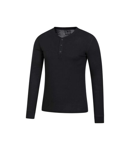 Mens merino wool henley thermal top black Mountain Warehouse