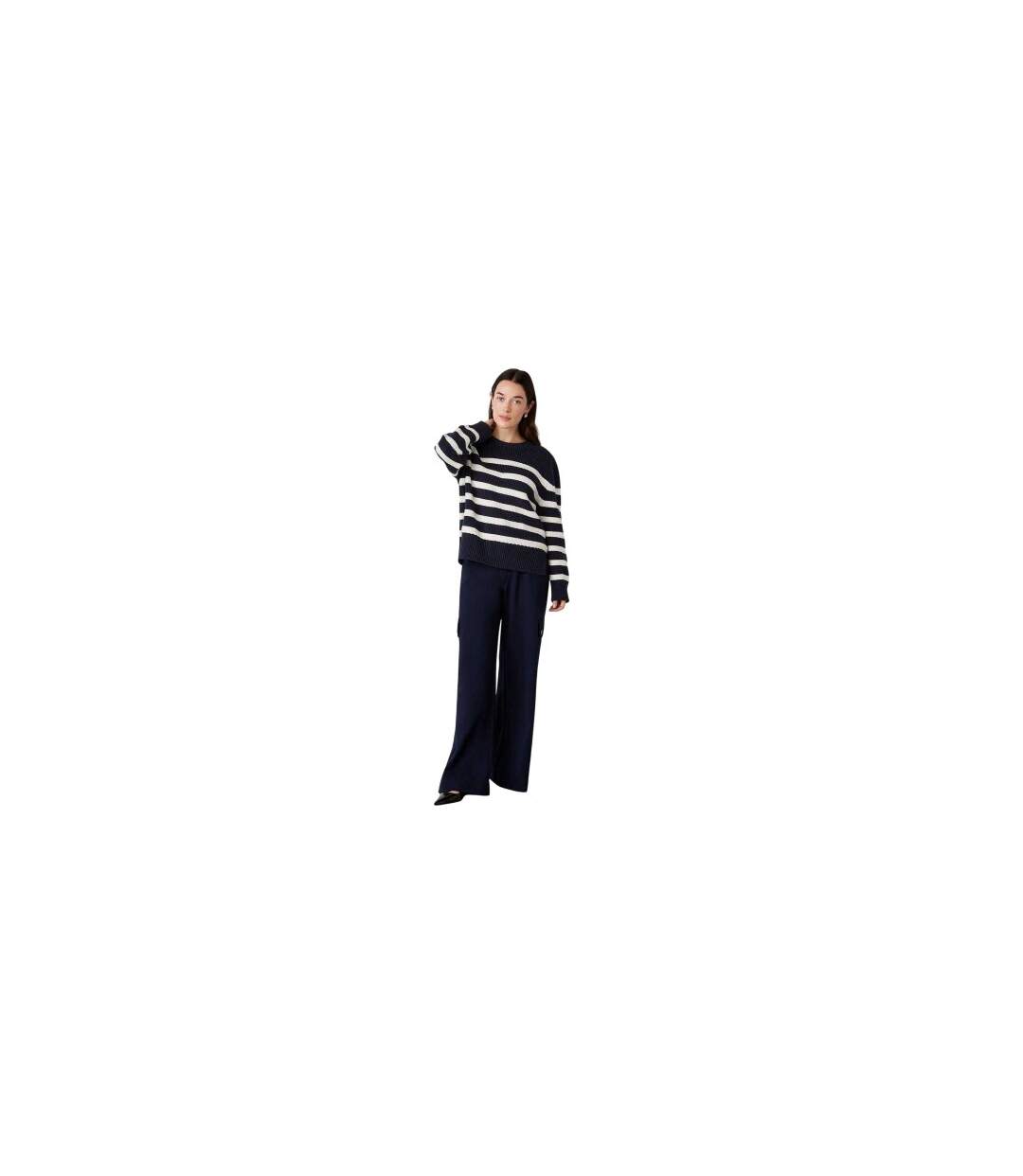 Womens/ladies Serena Striped Sweater Top Navy Finery-1