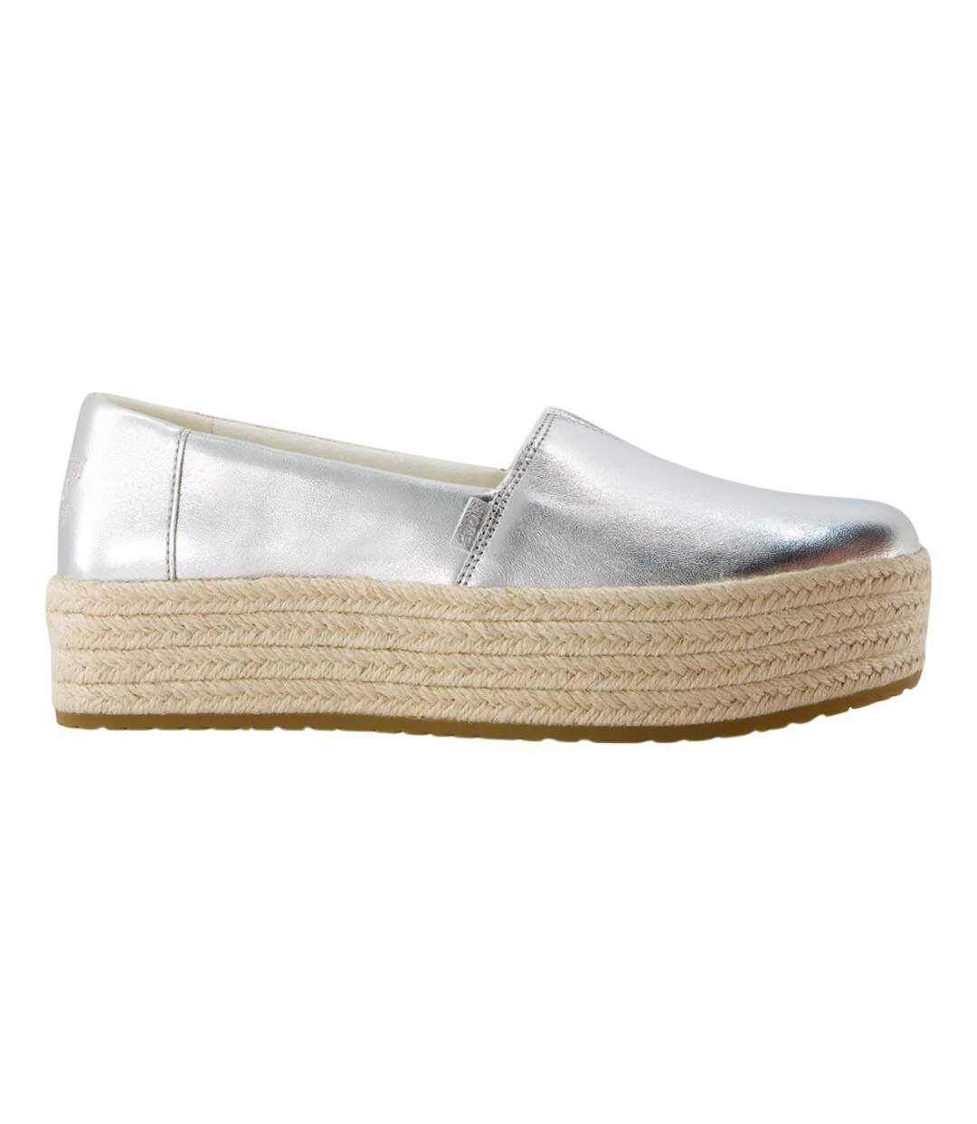 Womens/ladies Valencia Leather Espadrilles Silver Toms-4
