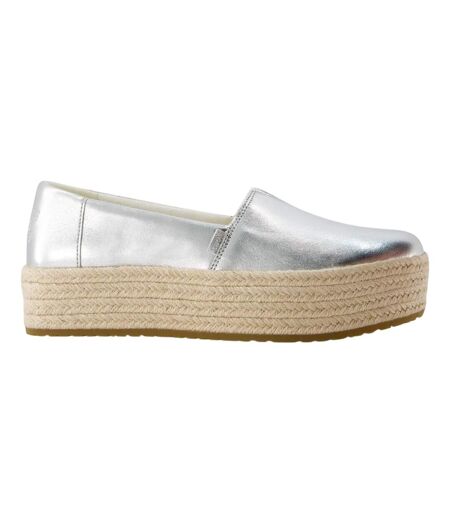Womens/ladies Valencia Leather Espadrilles Silver Toms