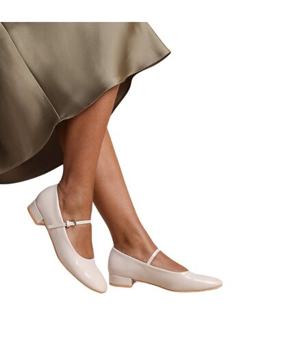 Womens/ladies minsk patent leather buckle detail low heel pumps cream Where´s That From