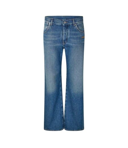 Mens Wide Leg Relaxed Fit Jeans Medium Blue Off White
