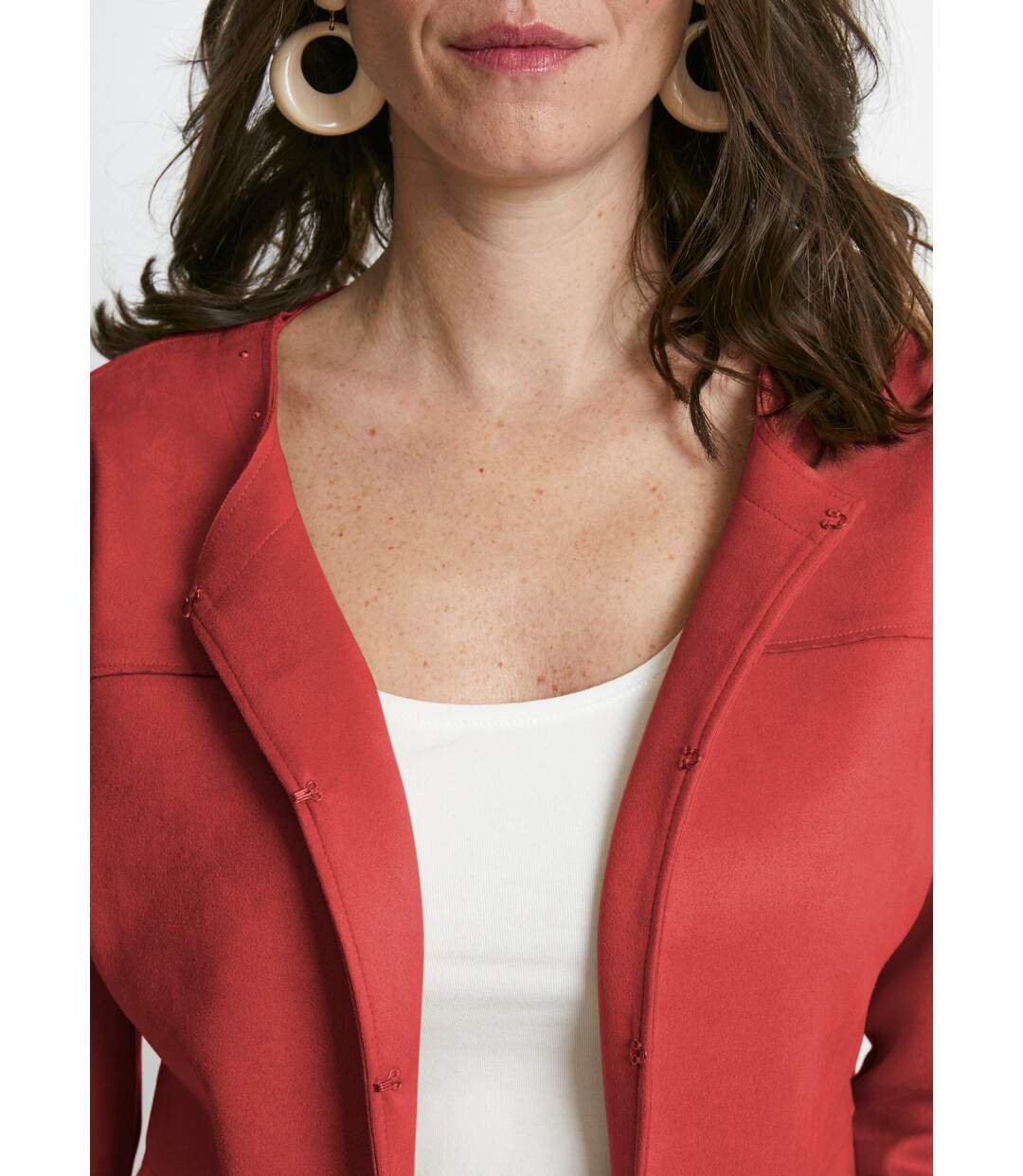 Veste sans col en tissu suédé-5