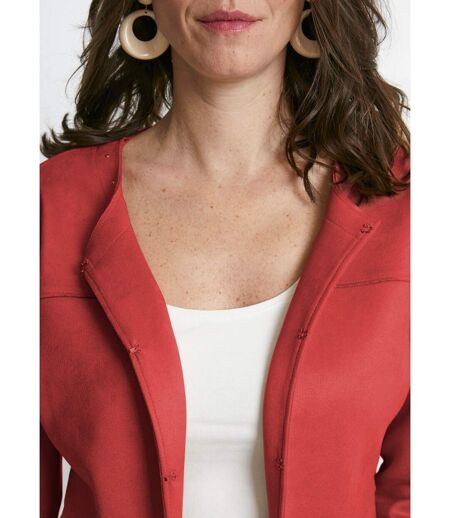 Veste sans col en tissu suédé