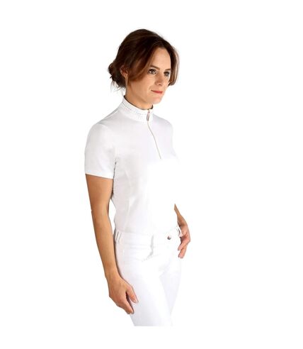 Womens/ladies roka royal diamante show shirt white/rose gold HyFASHION