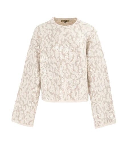 Pull Motif/style Imprimé Léopard Femme Beige Gris Biba