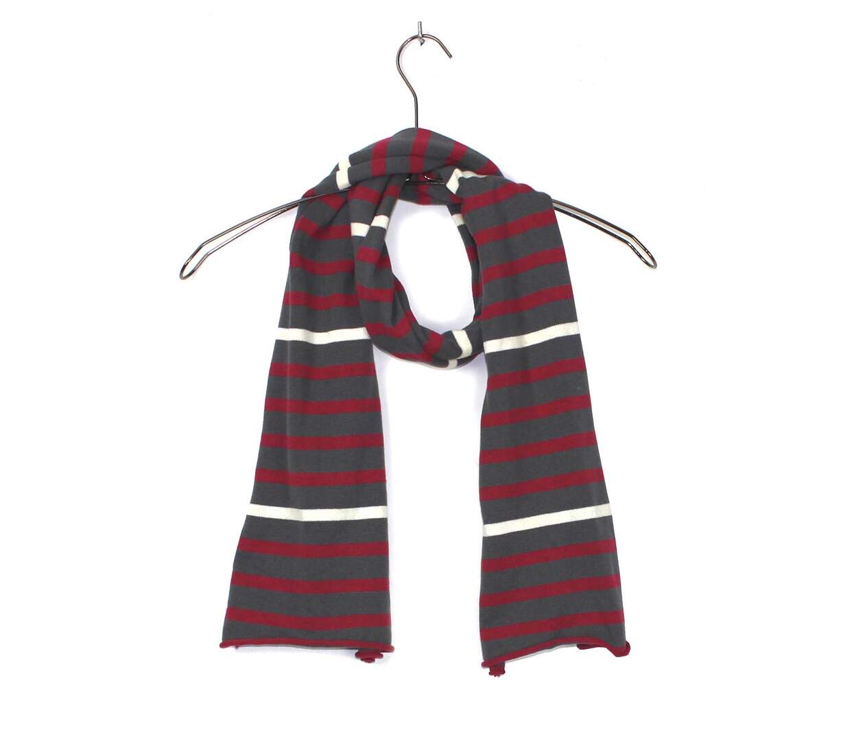 Écharpe Rayée 100% Coton Gris & Rouge - Modèle LOUISA-1