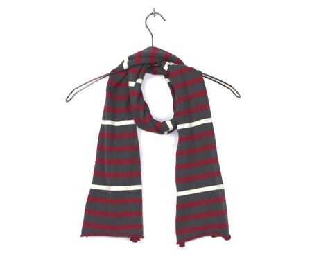 Écharpe Rayée 100% Coton Gris & Rouge - Modèle LOUISA