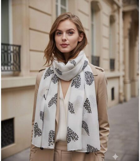 Foulard léger coeur léopard pour femme - Couleur beige