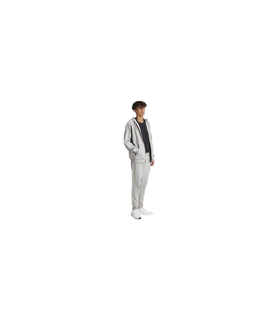 Mens 3 Stripes Fleece Tracksuit Grey Black Adidas-1