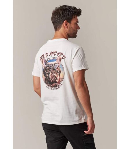 tshirt col rond avec lettrage imprimé sur la poitrine et tête de bulldog aviateur dans le dos BULLDOG