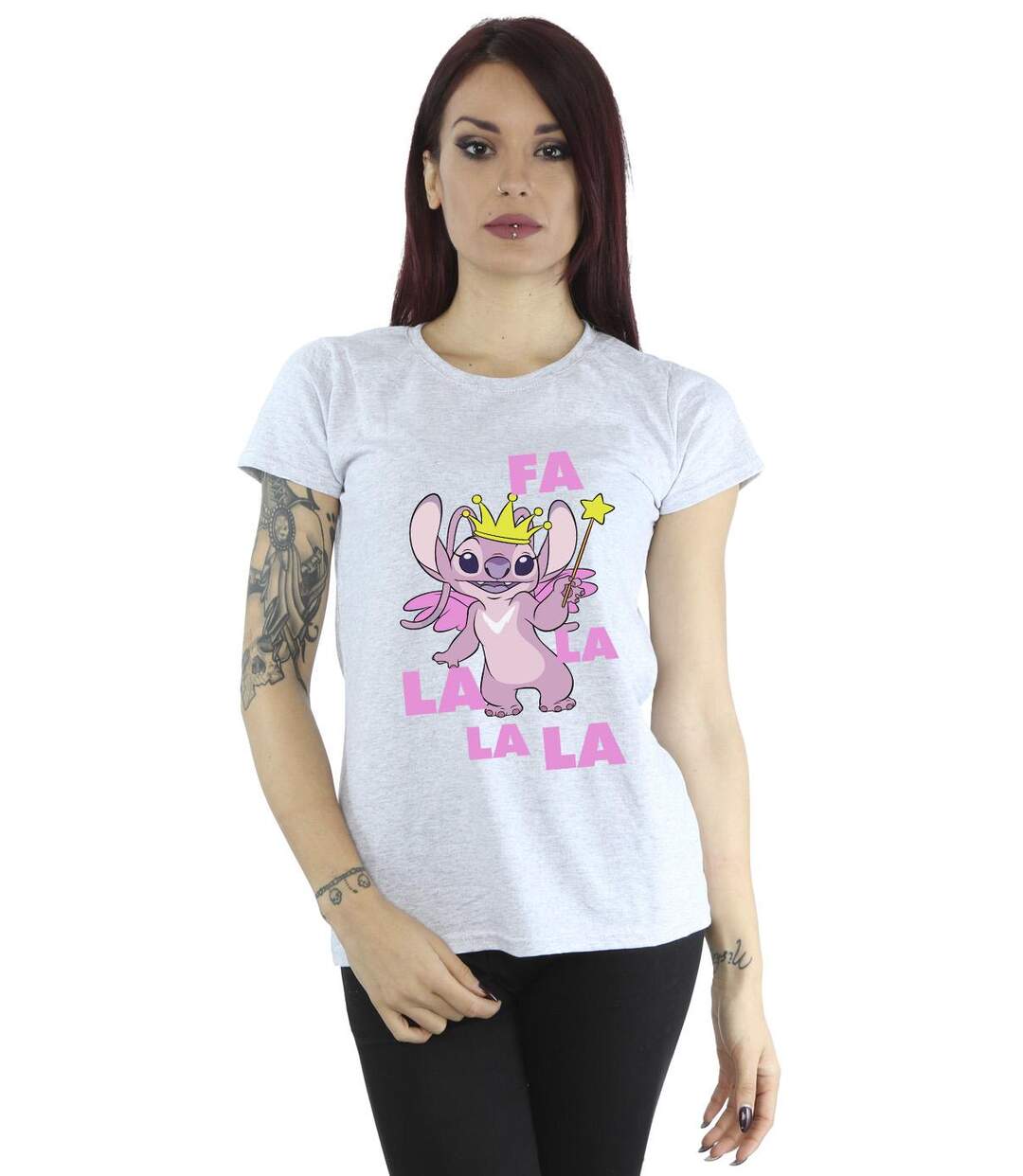 Disney T-shirt en coton Femmes/Ladies Lilo & Stitch Angel Fa La La (Gris sportif) - UTBI26069-2