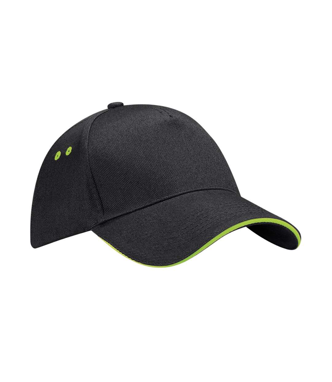 5 panel sandwich peak baseball cap black/lime green Beechfield-1