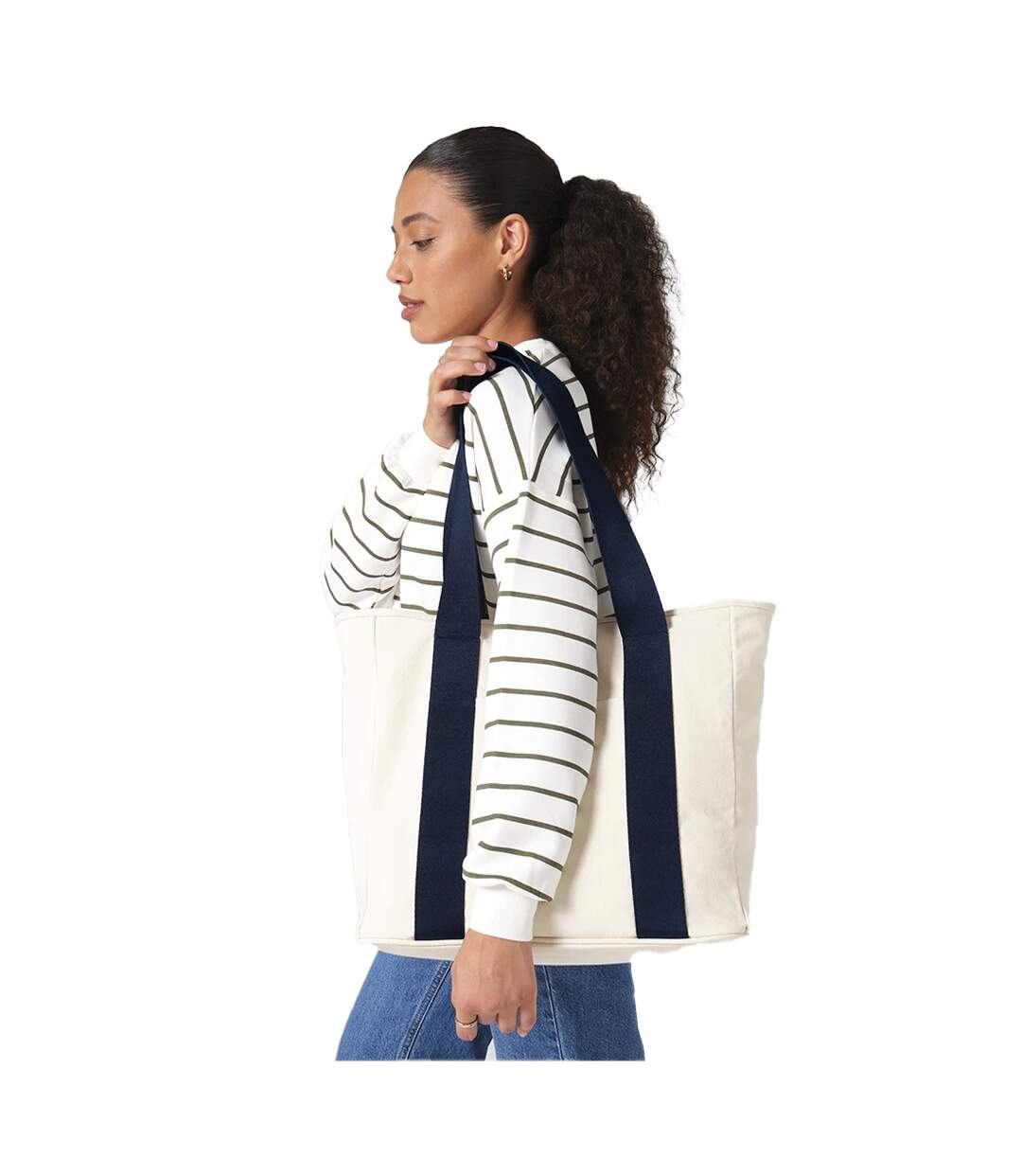 Tote Bag Edit Taille Unique Naturel Bleu Marine Bagbase-3