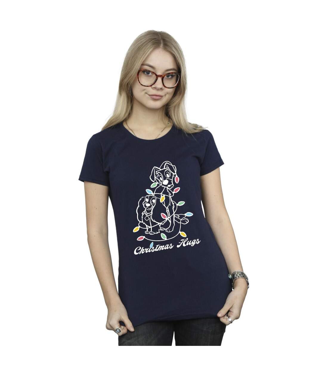 Disney Femme/Ladies Lady And The Trump Christmas Hugs - T-shirt en coton (Bleu marine) - UTBI26139-2