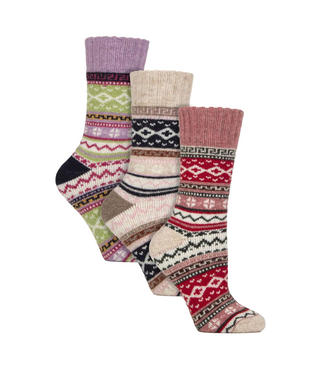 3 Pairs Ladies Wool Blend Hiking Socks Cushioned Thermal Fairisle Boot Socks-1