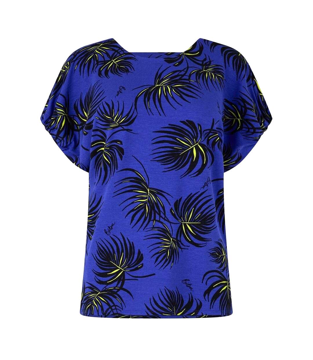 Womens/ladies Leaf Print Jersey V Neck Relaxed Fit Blouse Blue Biba-2