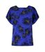 Womens/ladies Leaf Print Jersey V Neck Relaxed Fit Blouse Blue Biba-2