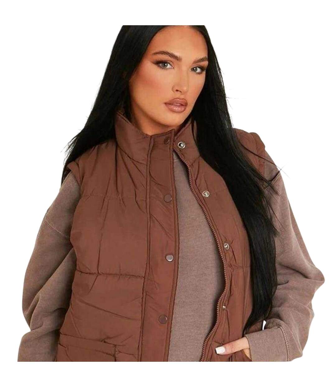 Doudoune Sans Manches Sans Manches Motif/style Matelassé Femme Marron Missy Empire-3
