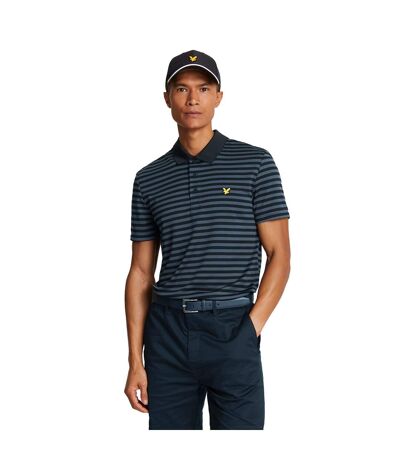 Mens broad stripe golf polo shirt dark navy/jet black Lyle & Scott