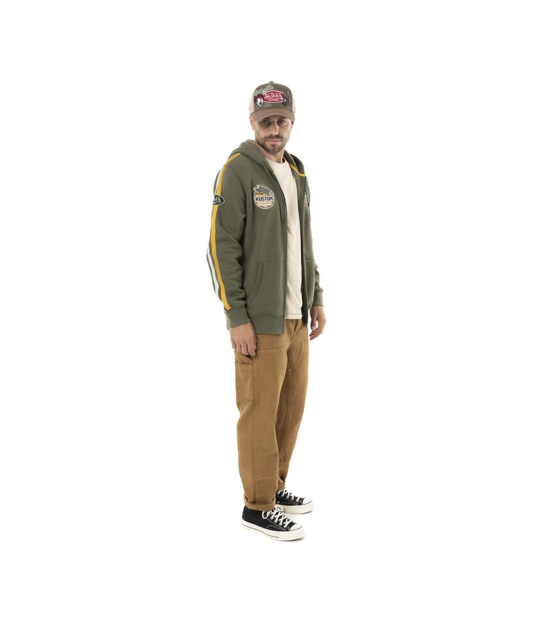 Sweat zippé homme à capuche en molleton avec patchs Vondutch-4