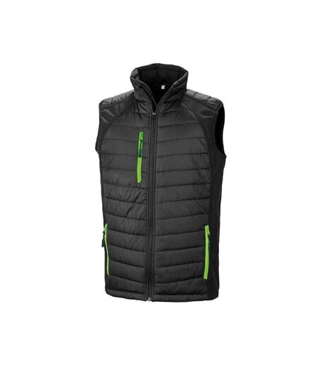 Mens black compass padded soft shell gilet black/lime green Result