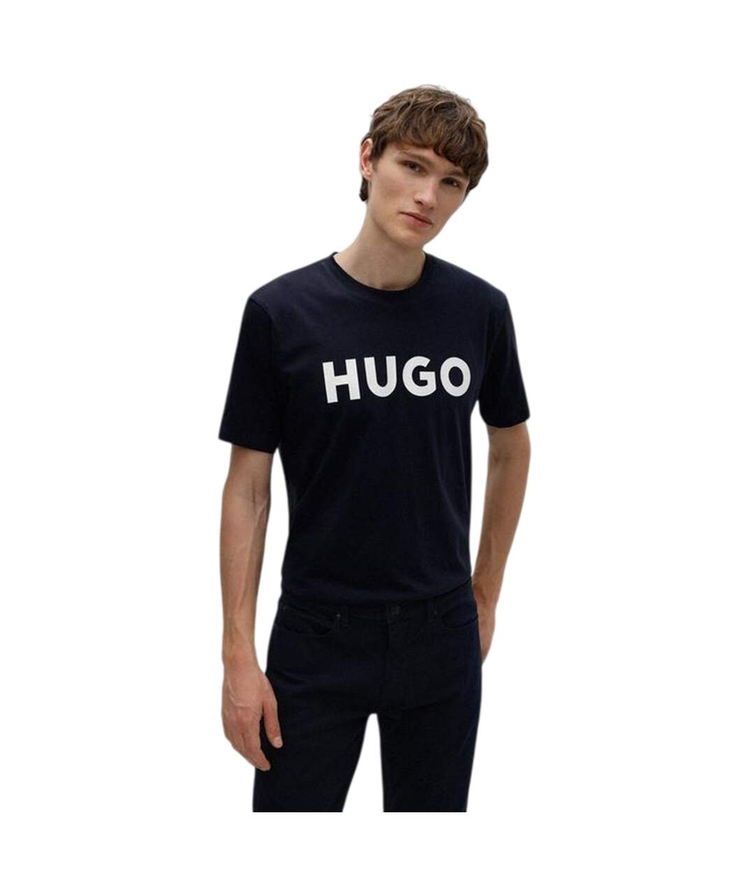 Mens Dulivio Contrast Logo T-shirt Black Iris Navy White Hugo-1