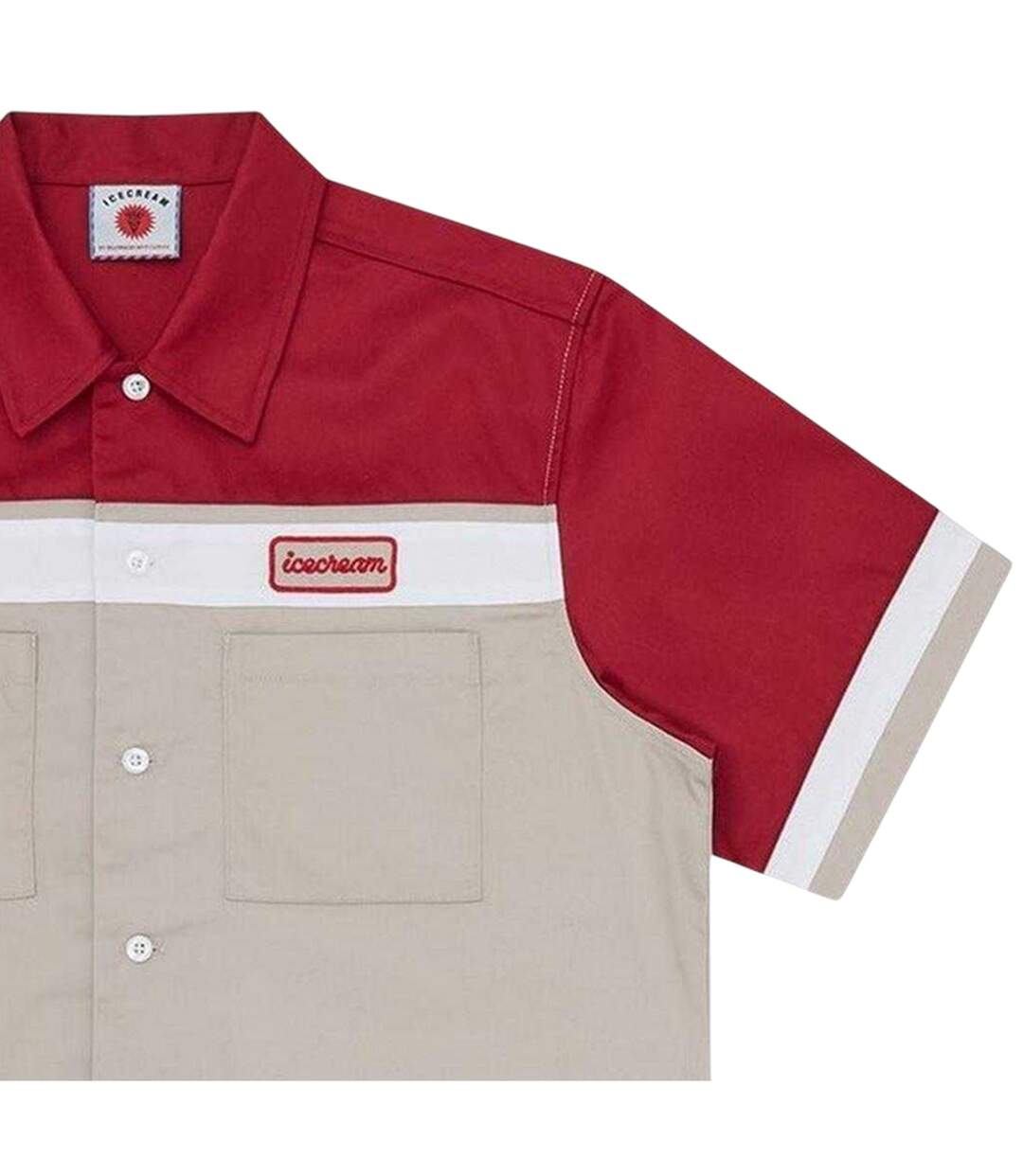 Mens Colour Block Polo Shirt Red Beige ICECREAM-3