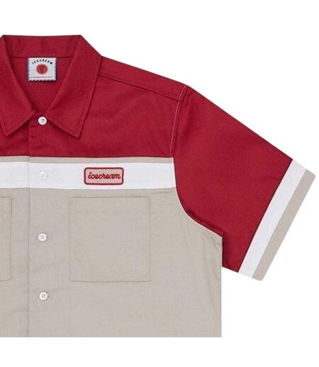 Mens Colour Block Polo Shirt Red Beige ICECREAM