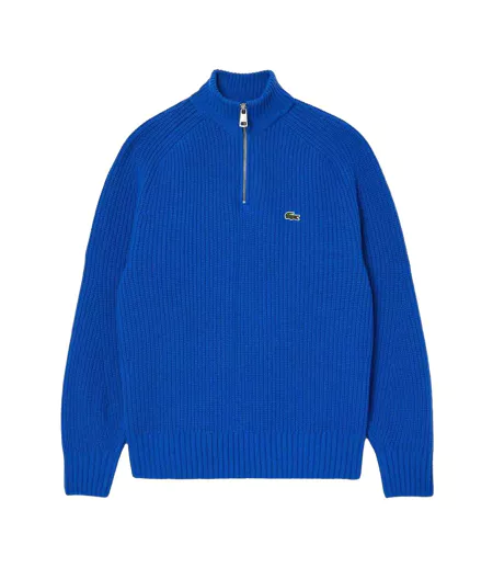 Mens Zipper Carded Wool High-neck Jumper Blue Lacoste