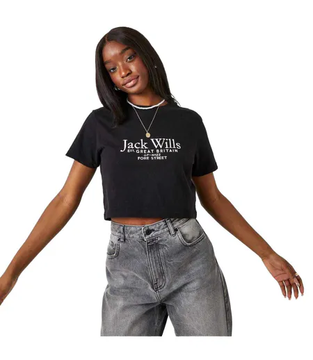 T-shirt Court Motif/style Logo Entier Eccleston Femme Noir Jack Wills