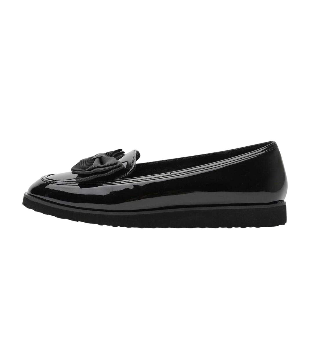 Womens/ladies  Flat Loafers Black Patent Alpha-4